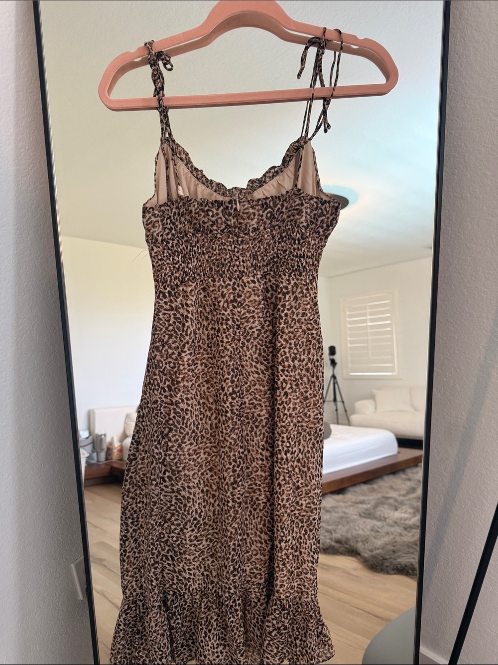 Leopard Print Tie-Strap Midi Dress in Brown - Picture 2 of 3